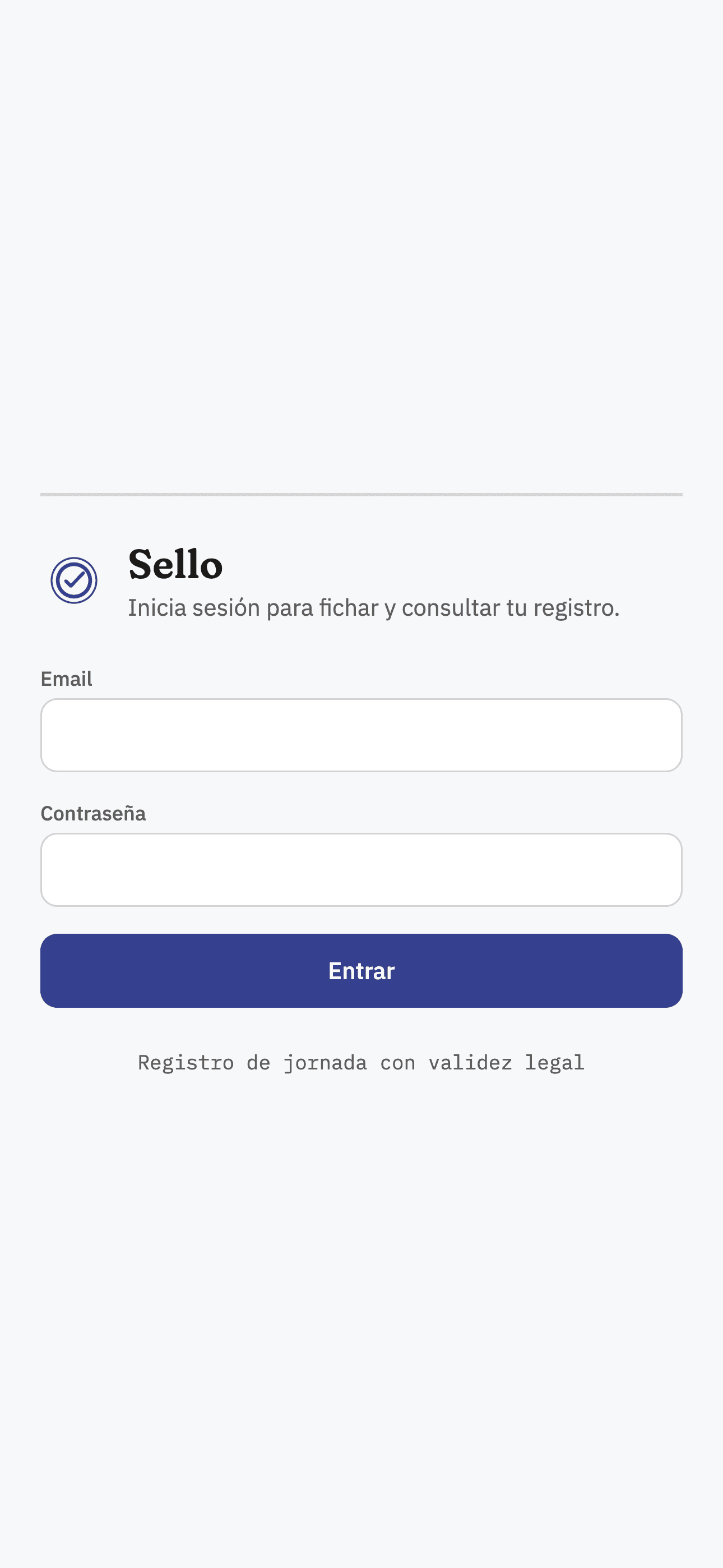 Pantalla de inicio de sesión de Sello en un navegador móvil.